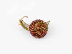 A DIAMOND ACCENTED ENAMELLED SNAIL BROOCH