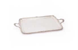 A SILVER TWIN HANDLED OBLONG TRAY