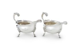 A PAIR OF GEORGE II SILVER OVAL SAUCE BOATS