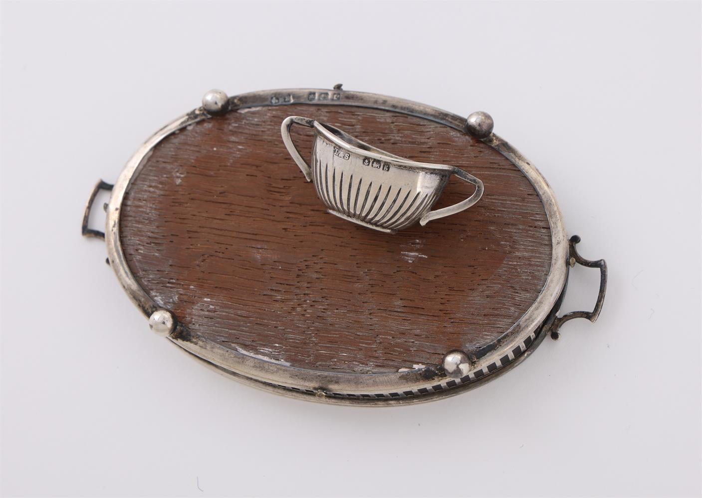 AN EDWARDIAN SILVER MINIATURE FOUR PIECE TEA SET AND TRAY - Image 3 of 3