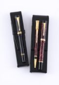 PARKER, DUOFOLD, A BURGUNDY MARBLED FOUNTAIN PEN AND BALLPOINT