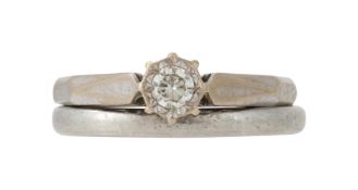 A DIAMOND SINGLE STONE RING AND A BAND RING
