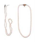 TWO CULTURED PEARL NECKLACES