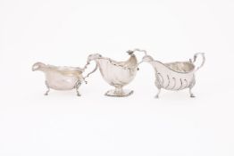 THREE SILVER OVAL SAUCE BOATS