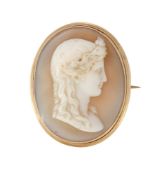 A MID 19TH SHELL CAMEO OF APOLLO WITH LATER BROOCH FITTING