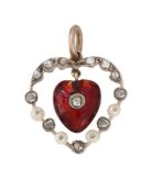 AN EARLY 20TH CENTURY DIAMOND AND SEED PEARL HEART PENDANT