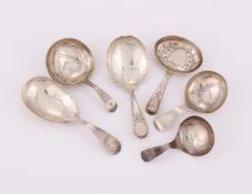 SIX SILVER OLD ENGLISH PATTERN CADDY SPOONS