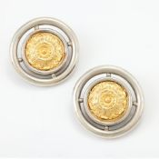 LALALOUNIS, A PAIR OF SILVER AND GOLD COLOURED EAR CLIPS
