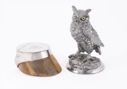 A WHITE METAL OWL INK WELL