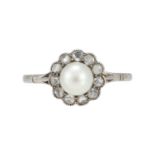 A DIAMOND AND PEARL CLUSTER RING