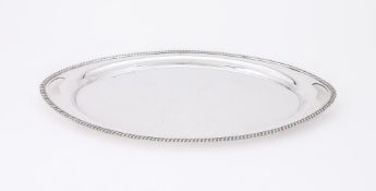 A SILVER OVAL TWIN HANDLED TRAY