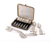 A CASED SET OF SIX NORWEGIAN SILVER COLOURED TEA SPOONS