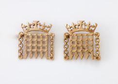 OLA GORIE, A PAIR OF 9 CARAT GOLD CROWNED PORTCULLIS BROOCHES