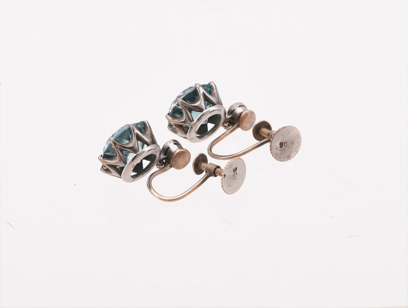 A PAIR OF BLUE ZIRCON AND DIAMOND EARRINGS - Image 2 of 2