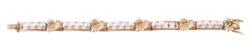 MIKIMOTO, A CULTURED PEARL AND GOLD COLOURED BRACELET