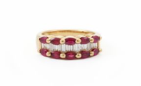 A RUBY AND DIAMOND BAND RING