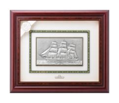 AN ITALIAN SILVER COLOURED PLAQUE OF A SHIP