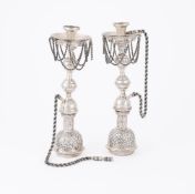 A PAIR OF EGYPTIAN SILVER COLOURED SHISHA PIPES