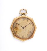 UNSIGNED, A FRENCH GOLD KEYLESS WIND HEXAGONAL OPEN FACE POCKET WATCH