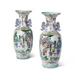 A PAIR OF LARGE CANTONESE ENAMELLED PORCELAIN VASES FIRST HALF 19TH CENTURY