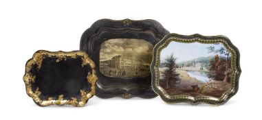 A GROUP OF THREE VARIOUS SHAPED RECTANGULAR TRAYS LATE 19TH/20TH CENTURY