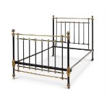 A VICTORIAN BLACK LACQUERED METAL AND BRASS BEDSTEAD LATE 19TH CENTURY