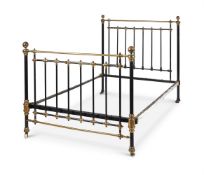 A VICTORIAN BLACK LACQUERED METAL AND BRASS BEDSTEAD LATE 19TH CENTURY