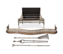 A SET OF THREE GEORGE III POLISHED STEEL FIRE TOOLS, EARLY 19TH CENTURY