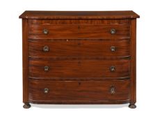 A GEORGE IV MAHOGANY BOW FRONT CHEST OF DRAWERS CIRCA 1830