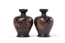 A PAIR OF CONTINENTAL COLD PAINTED TERRACOTTA JUGS LATE 19TH CENTURY