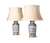 A PAIR OF CANTONESE EXPORT PORCELAIN FAMILLE ROSE VASES