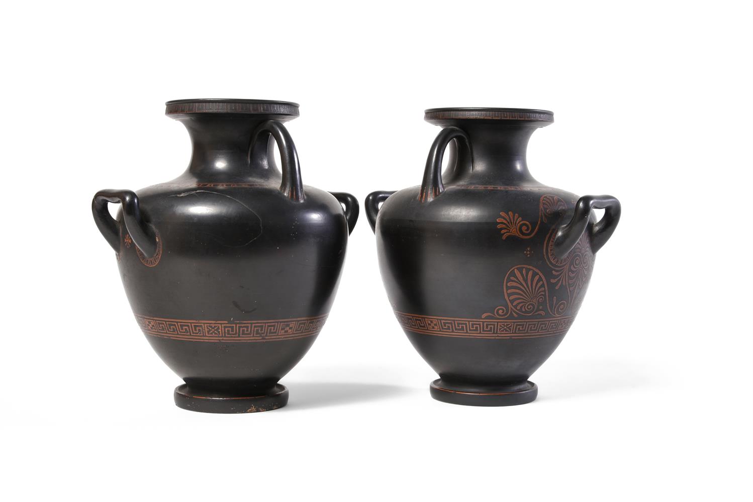A PAIR OF COLD PAINTED TERRACOTTA HYDRIA VESSELS BY IPSEN - Image 4 of 4