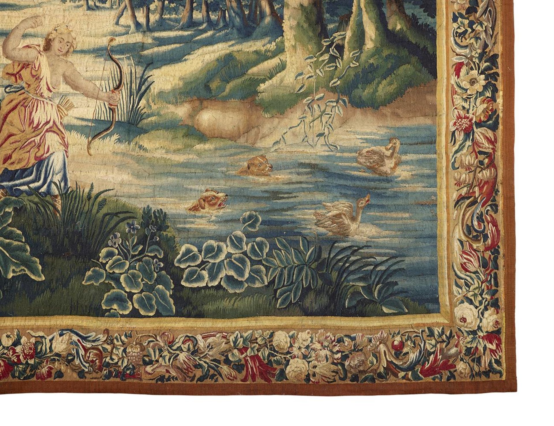 A FLEMISH MYTHOLOGICAL TAPESTRY OF DIANA THE HUNTRESS, LATE 17TH CENTURY/EARLY 18TH CENTURY - Image 2 of 3