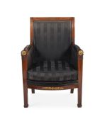 A LOUIS PHILIPPE MAHOGANY AND GILT METAL MOUNTED BERGERE FRENCH BY JEAN-BAPTISTE BERNARD DEMAY