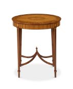 A SATINWOOD AND MARQUETRY OVAL OCCASIONAL TABLE BY GOSTIN