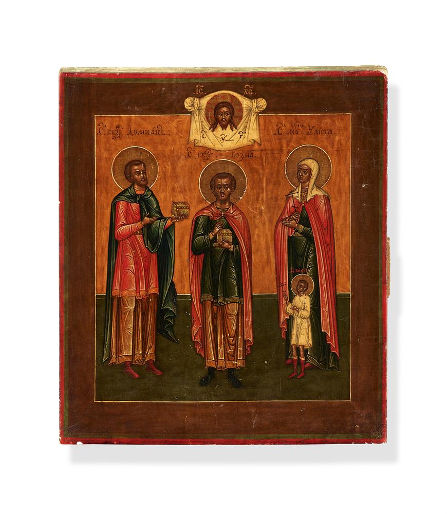 AN ICON OF SAINTS DAMIAN AND COSMAS, 19TH CENTURY