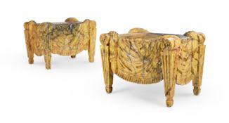 A PAIR OF SIMULATED MARBLE BENCHES AFTER A DESIGN BY CHARLES HEATHCOTE TATHAM