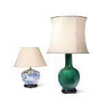 A CHINESE GREEN CRACKLE GLAZE LAMP
