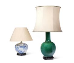 A CHINESE GREEN CRACKLE GLAZE LAMP