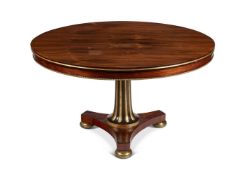 Y A REGENCY ROSEWOOD AND PARCEL GILT CENTRE TABLE IN THE MANNER OF MARSH & TATHAM