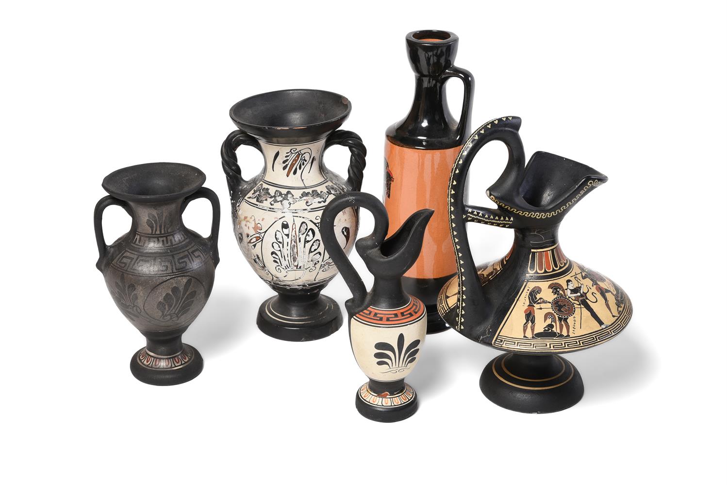 TEN VARIOUS COLD PAINTED TERRACOTTA GREEK STYLE VASES AND JUGS AFTER THE ANTIQUE - Image 5 of 5