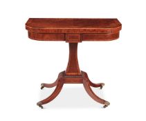 A MAHOGANY AND CROSS BANDED TEA TABLE IN REGENCY STYLE