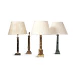 FOUR TABLE LIGHTS TO INCLUDE: A BRASS COLUMNAR TABLE LAMP FRENCH