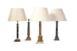 FOUR TABLE LIGHTS TO INCLUDE: A BRASS COLUMNAR TABLE LAMP FRENCH