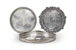 A SET OF THREE SILVER PLATE TRAYS, VARIOUS DATES