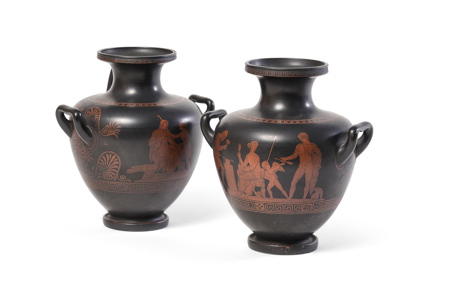 A PAIR OF COLD PAINTED TERRACOTTA HYDRIA VESSELS BY IPSEN - Image 2 of 4