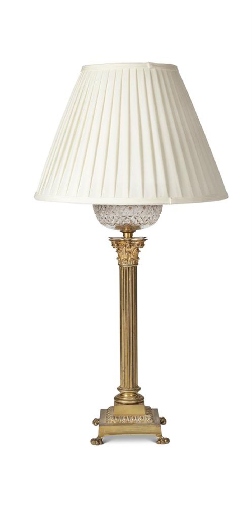 A GILT BRASS AND GLASS LAMP BASE, LATE 19TH CENTURY AND LATER