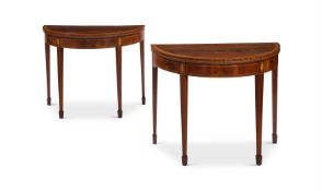 A PAIR OF GEORGE III MAHOGANY AND INLAID DEMI-LUNE CARD TABLES CIRCA 1790