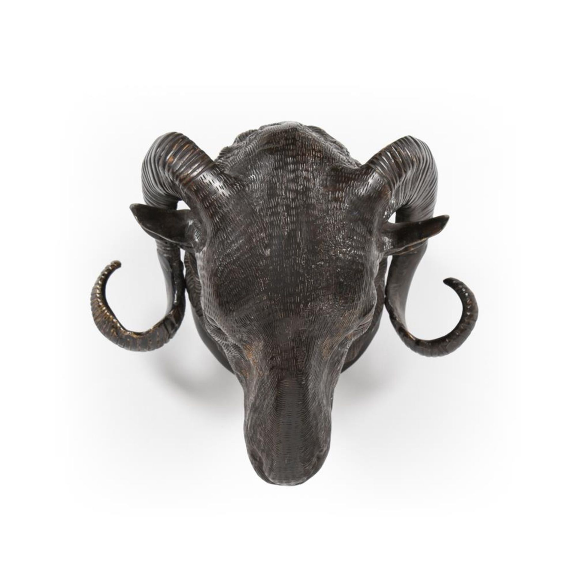 A BRONZE RAM HEAD, MODERN - Image 3 of 3