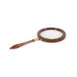 Y A LARGE ROSEWOOD LIBRARY MAGNIFYING OR GALLERY GLASS, EARLY 20TH CENTURY